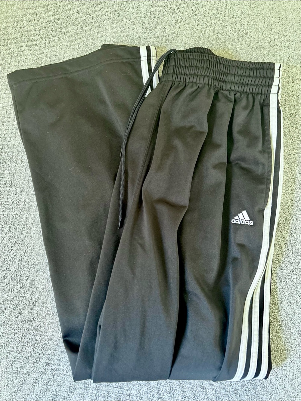 Vintage Adidas Track Pants Men Size 42 Black Baggy Wide Leg 3 Stripe Y2K